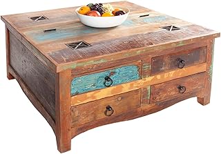 invicta INTERIOR Massiver Couchtisch Jakarta 70cm bunt Truhe aus recycelten Fischerbooten Holz mi…