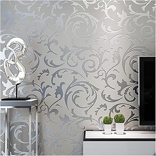 XIEJING Selbstklebende Tapete Graue 3D viktorianische Damastgeprägte Tapete Roll Home Decor Wohn…