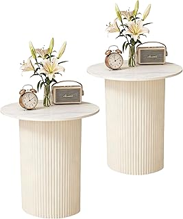 2er Set,Moderne Rund Beistelltisch,Marmor Sofatisch beistelltische mit Metallbasis für Wohnzimme…