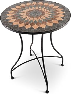 Raburg Mosaiktisch, 60 cm Ø, runder Gartentisch mit Mosaikmuster, Balkon- und Terrassentisch, me…