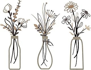 3 Stück Metall Blumen Vase Wanddekoration, Wandkunst Badezimmer Dekoration Minimalistische Wandd…