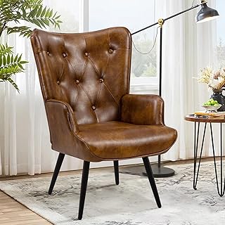 Ohrensessel Sessel Wohnzimmer, Skandinavischer Stil Relaxsessel PU-Kunstleder mit Hoher Rückenle…