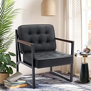 COLAMY Ohrensessel Sessel Wohnzimmer, Leder Accent Chair, Mid Century Modern Kunstleder Empfangss…