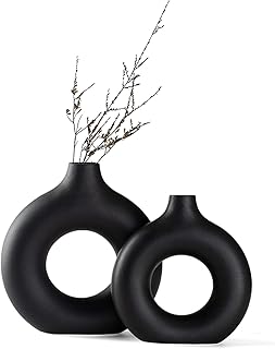 Vasen für pampasgras, Schwarze Keramikvase 2er Set für Moderne Home Decor, Neutral Boho Nordic …