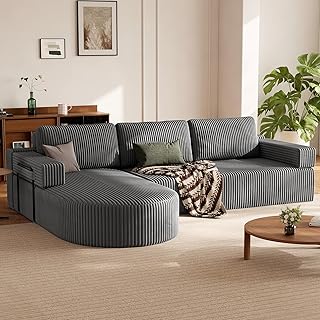 Ecksofa mit Schlaffunktion, Cord Schlafsofa L Form, Boneless Couch, Wohnlandschaft Schlafcouch mi…