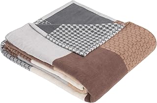 Ibena Pittsburgh Baumwolldecke 140×200 cm – Kuscheldecke Biobaumwolle Patchwork Muster braun beig…