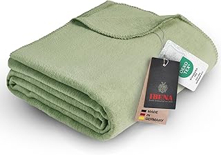 Ibena Malaga Bio Wolldecke 150×200 cm – 100% Baumwolle, Made in Germany, Baumwolldecke grün