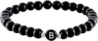 Partner Perlenarmband mit Buchstabe aus Onyx Stein für Pärchen I Naturstein Freundschaftsarmban…