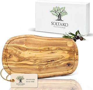 SOLTAKO „Côte d’Azur“ Schneidebrett Olivenholz mit Saftrille [43 x 20 x 2 cm] natur, Brett aus O…