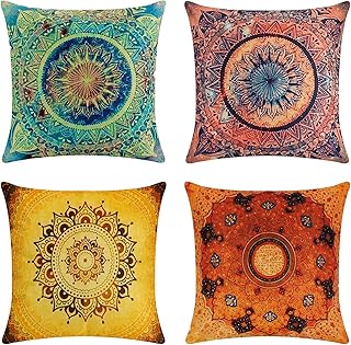 4er Set Dekorativ Kissenbezug Kissenhülle, Indische Hippie Böhmischen Mandala Blume Muster Deko…