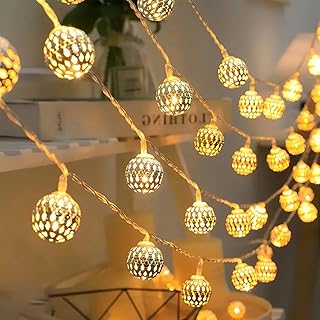 ENLACE Marokkanische LED-Lichterkette, 1,5M 10 LED Metall Kugeln Lichterkette Batteriebetrieben, …