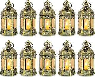 Romadedi Laterne Gold Hochzeit Tischdeko – 10er Set Mini Laterne zum Aufhängen, mit LED Kerzen f…