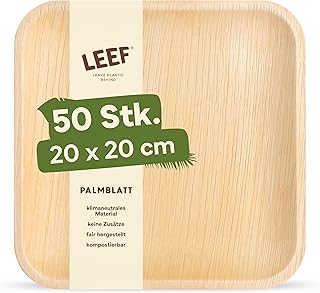 Leef 50x Palmblatt Teller eckig – Einweggeschirr kompostierbar und naturbelassen – 20 x 20 cm – u…