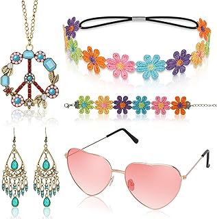 Hippie Accessoires, 5 Stück Hippie Kostüm Damen Accessoires, Flower Power Zubehör für 70er Ja…