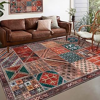Rug-QJDDUP Teppich Wohnzimmer groß 200 x 300 cm Bunt Patchwork Vintage Design Rot Braun Grün Ro…