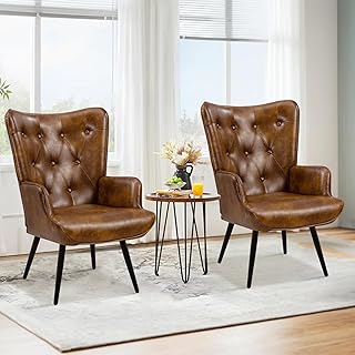 Ohrensessel Sessel Wohnzimmer 2er Set, Skandinavischer Stil Relaxsessel PU-Kunstleder mit Hoher R…