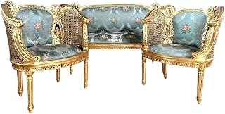 Retro Royal Sofa Set Französisches Rokoko Blau Floral Damast Couch Set Handgefertigtes Nostalgis…