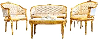 Sofa-Set im Retro Stil Französischer Barock und Rokoko Stil Beige, florales Damast Lounge Couch …