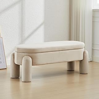 Sitzhocker aus Samt Sitzbank mit Stauraum Sitztruhe Flur Bettbank Schlafzimmer 114cm, Khaki