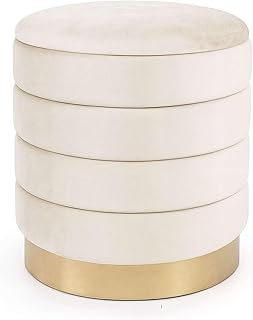 AKORD Sitzhocker aus Samt mit Stauraum Luna 40 cm, Fußstütze Rund, Polsterhocker für Schminkti…