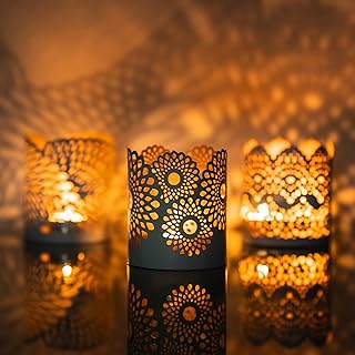 ZEYA Teelichthalter weiß Gold Metall, 3er Set Deko Teelichthalter, (H) 10,5 cm, Ø 8,5 cm, Tisch…