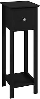 URBNLIVING 70 cm Höhe, schmaler Nachttisch, schwarzes Holzmöbel mit 1 Schublade für Schlafzimm…