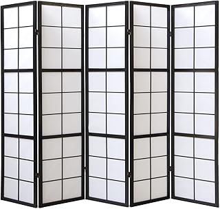 Homestyle4u Raumteiler Trennwand Holz Paravent Innen 5 teilig Shoji Reispapier Weiß Rahmen Schwa…