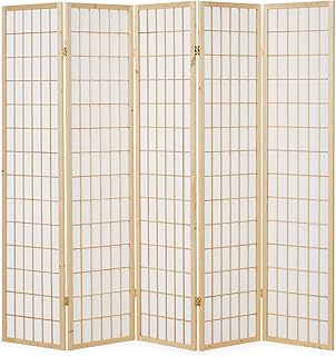 Homestyle4u 76, Paravent Raumteiler 5-teilig Holz Natur Sichtschutz Shoji Raumtrenner Reispapier …