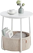 VASAGLE Beistelltisch rund, Kleiner Tisch, Couchtisch klein, Wohnzimmertisch, Korb aus Stoff, Sta…
