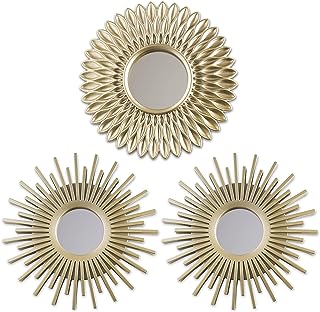 BONNYCO Spiegel Rund Gold 3 Stück. Spiegel Klein Wanddeko Wohnzimmer, Haus, Schlafzimmer. Wandsp…
