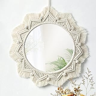 SOMYTING Makramee Wandspiegel 38CM Boho Sonne Mirror Art Deko Makramee Fringe Runder Spiegel Orna…