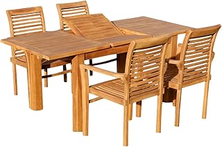 ASS Teak Set: Gartengarnitur Bigfuss Ausziehtisch 130-180 x 80cm mit 4 Alpen Sessel Holz Serie JAV