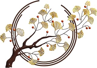 ESTART Große Ginkgo-Blätter Metall Wandkunst, goldene Wanddekoration ist geeignet für Wohnzimm…