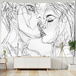 Gualiy Wandteppich Abstrakte Kunst, Wandbehang Schwarz Weiß Liebhaber Kuss Aesthetic Tapisserie …