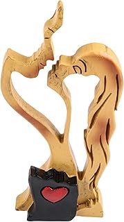 Handgeschnitztes Holz Liebespaar Ornament Kissing Couple Skulptur Ausdruck von Liebe Herzform Mas…