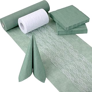 100%Mosel Tischdeko-Set – Eukalyptus Grün & Weiß – Dekorative Tischbänder & Servietten fü…
