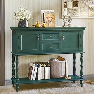 Konsolentisch mit Schubladen und Stauschrank, Holz Grün Konsolentisch Schmal mit Schublade Konso…
