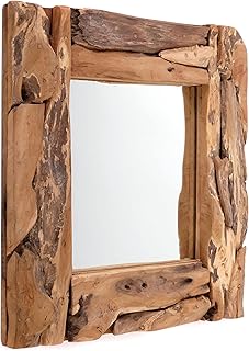 DESIGN DELIGHTS WURZELHOLZ Spiegel Beachside | 50×50 cm, Holzrahmen, Vintage Teakholz | Wandspiegel
