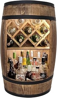 weeco Fassbar mit LED Beleuchtung und Weinhalter. Weinregal – Holzfass Hausbar 80cm. Rustikaler d…