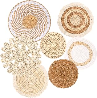 7er Set Boho Wandkorb, Wandkorbdekoration, Rattan Wandkörbe Deko für Wohnzimmer, Schlafzimmer