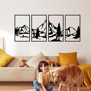 Resama 4 Stück Metall Berg und Wald Wanddekorationen Minimalistische Wanddekoration Strichzeichn…