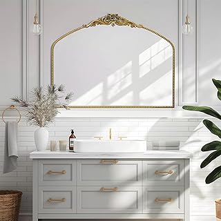 G-LEAF Barock Gold Antik Spiegel, Vintage Wandspiegel mit Bogenform im Französischerstil für Ba…