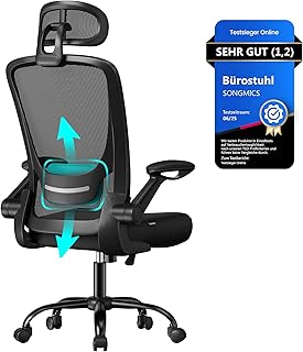 SONGMICS Bürostuhl ergonomisch, Drehstuhl mit Mesh, Lenden- und Kopfstütze, Wippfunktion, 53 cm…