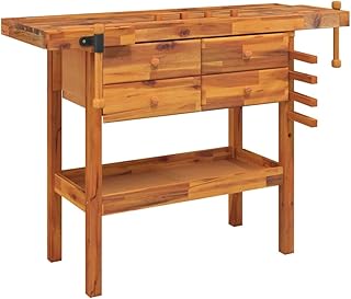 Werkbank mit Schubladen Schraubstöcken 124x52x83 cm Akazienholz