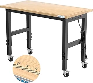 LARBANKE 120CM Schwerlast-Werkbank für die Garage,Gummi Holz Werkbank hat einstellbare 5 Verschi…