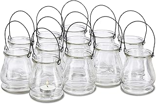 Relaxdays Windlicht aus Glas, 12er Set, runde Glasvase mit Henkel, Tischdeko für Drinnen u. Drau…