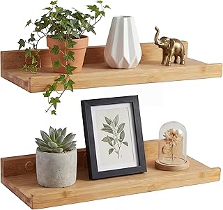 Camerado 2er Set Bilderleiste Bambus 40cm – Wandregal Holz inkl. Schraubenabdeckung