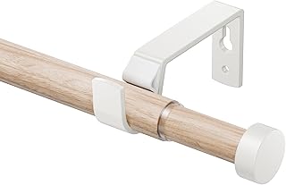 Holzmaserung Gardinenstange Ausziehbar 76-350 CM, 19 MM Dia Vorhangstange mit Weißen Endstück, …