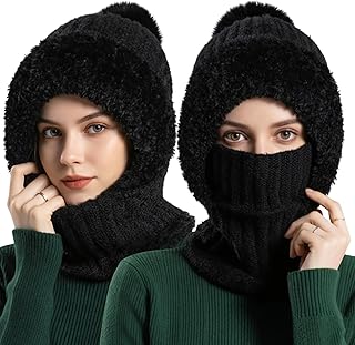 Schalmütze Damen, Balaclava Strickmütze, Multifunktional Sturmhaube, 3-in-1-Beanie Mütze Gesic…