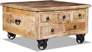 Couchtisch Raues Mangoholz mit 5 Schubladen 1 Staufach Vintage Beistelltisch Wohnzimmertisch Kaff…